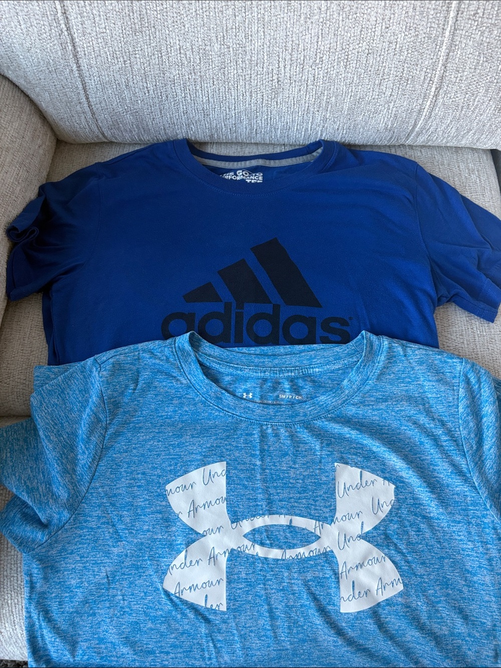Under Armour and Adidas Women's Short Sleeve Logo Tees in Blue and Light Blue